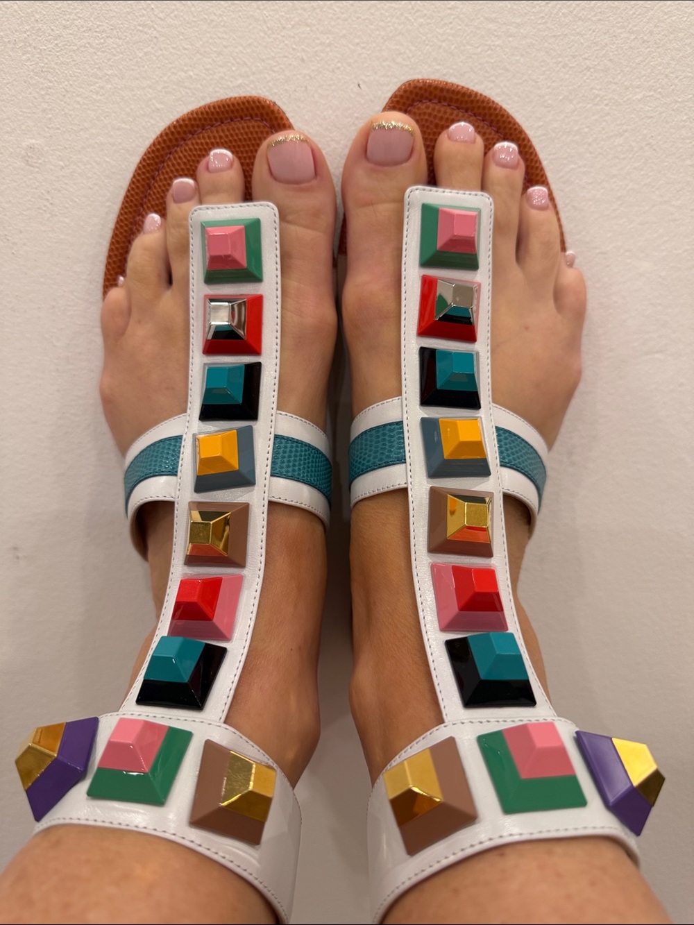 Fendi Multicolor Studded Sandals Size EU 37 Colorfull Vacation Summertime